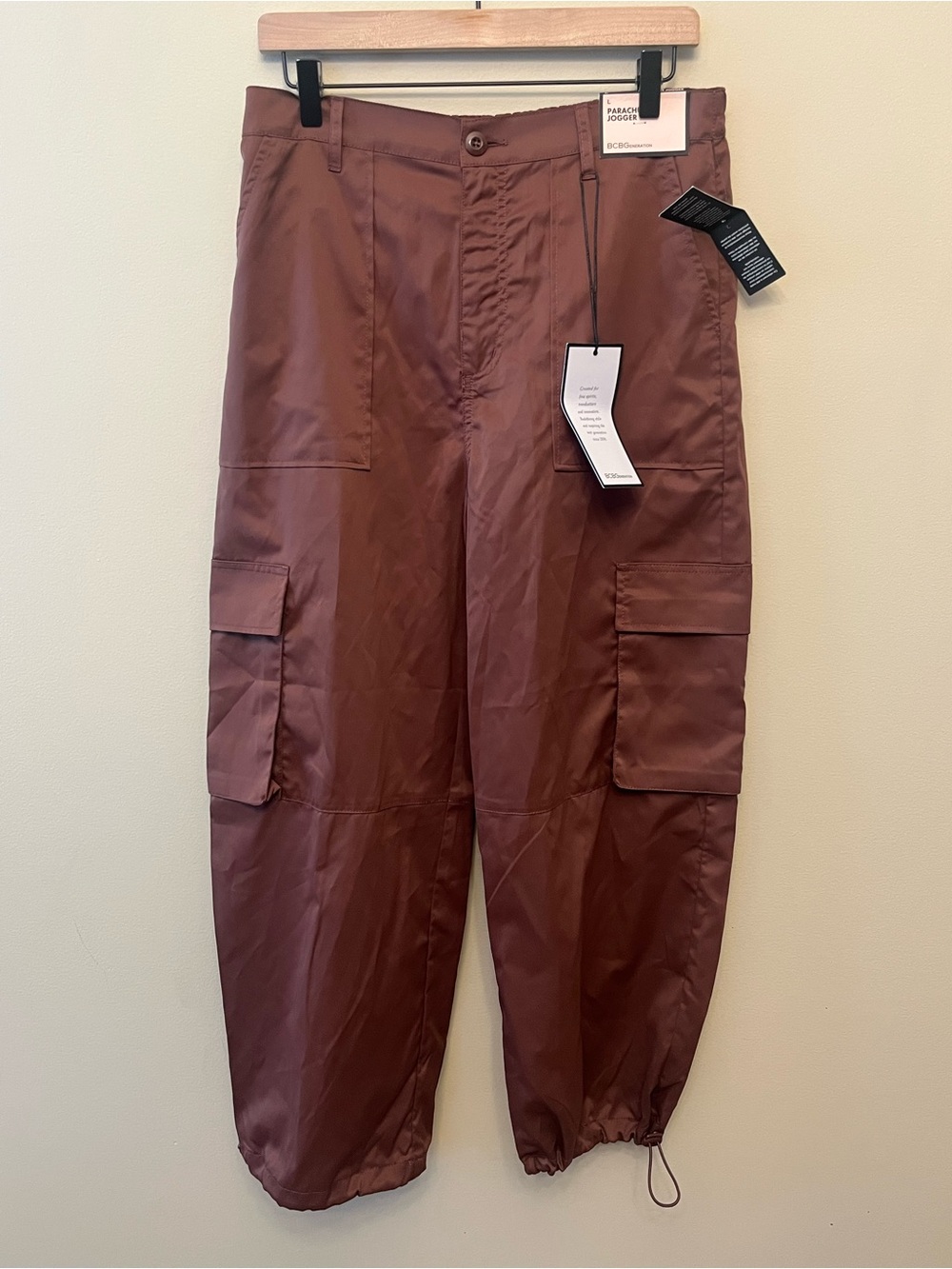 NWT BCBGeneration Parachute Joggers Women's Size Large Chocolate Brown